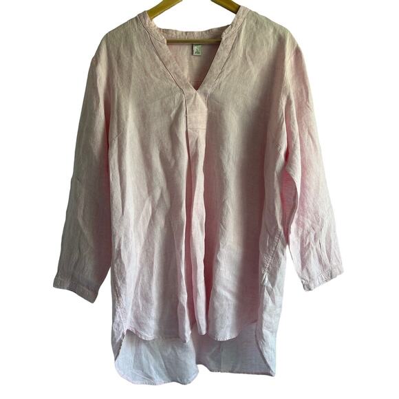 L.L. Bean Women’s Size XL 100% Linen V Neck Tunic Blouse Pink - Picture 1 of 7